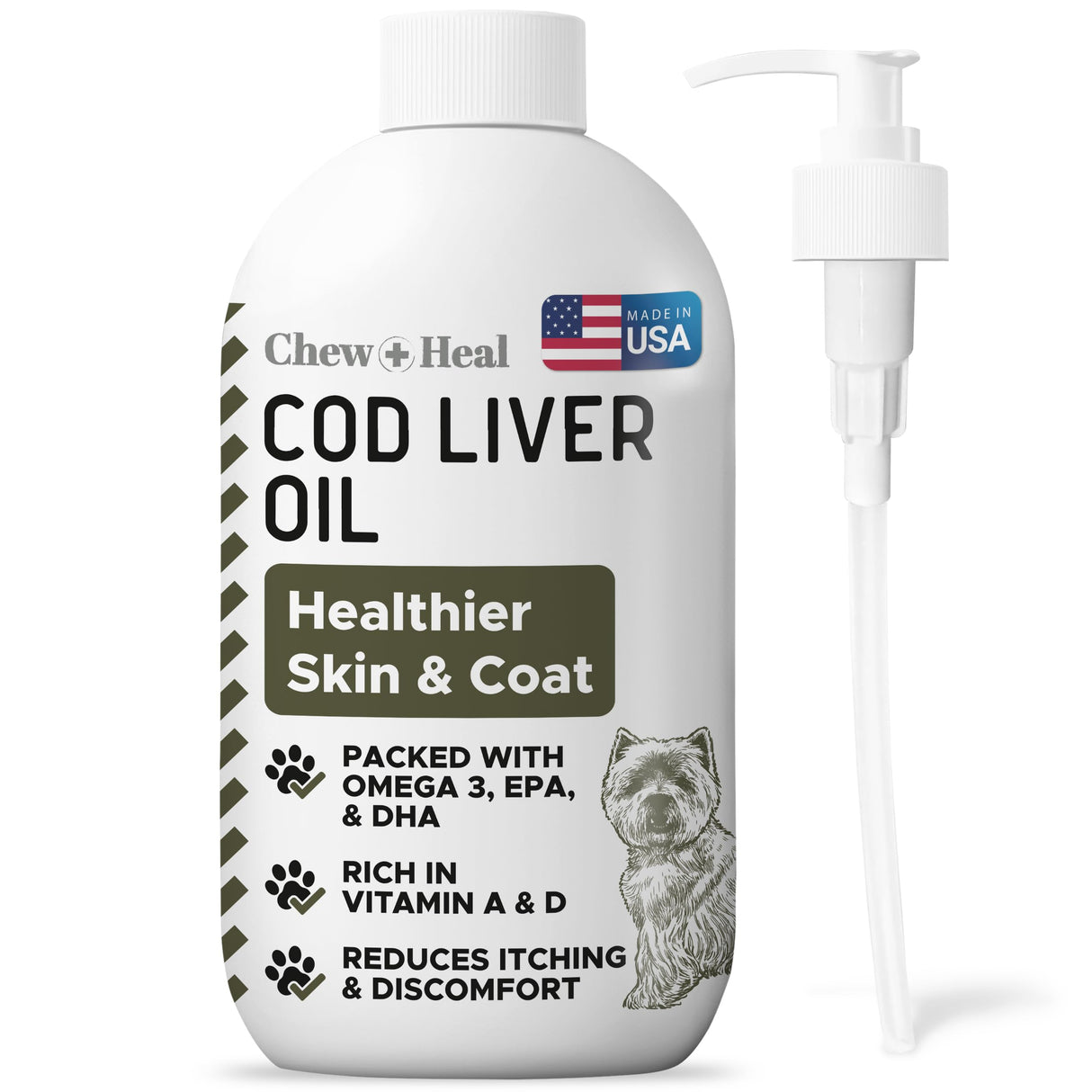 Pure Cod Liver Oil for Dogs - 16 oz - Contains Omega 3, Omega 6, Vitamin A, and Vitamin D to Reduce Itching and Promote Skin and Coat, Heart, Joint, and Immune Health - Pump Cap Bottle