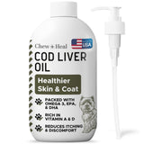 Pure Cod Liver Oil for Dogs - 16 oz - Contains Omega 3, Omega 6, Vitamin A, and Vitamin D to Reduce Itching and Promote Skin and Coat, Heart, Joint, and Immune Health - Pump Cap Bottle