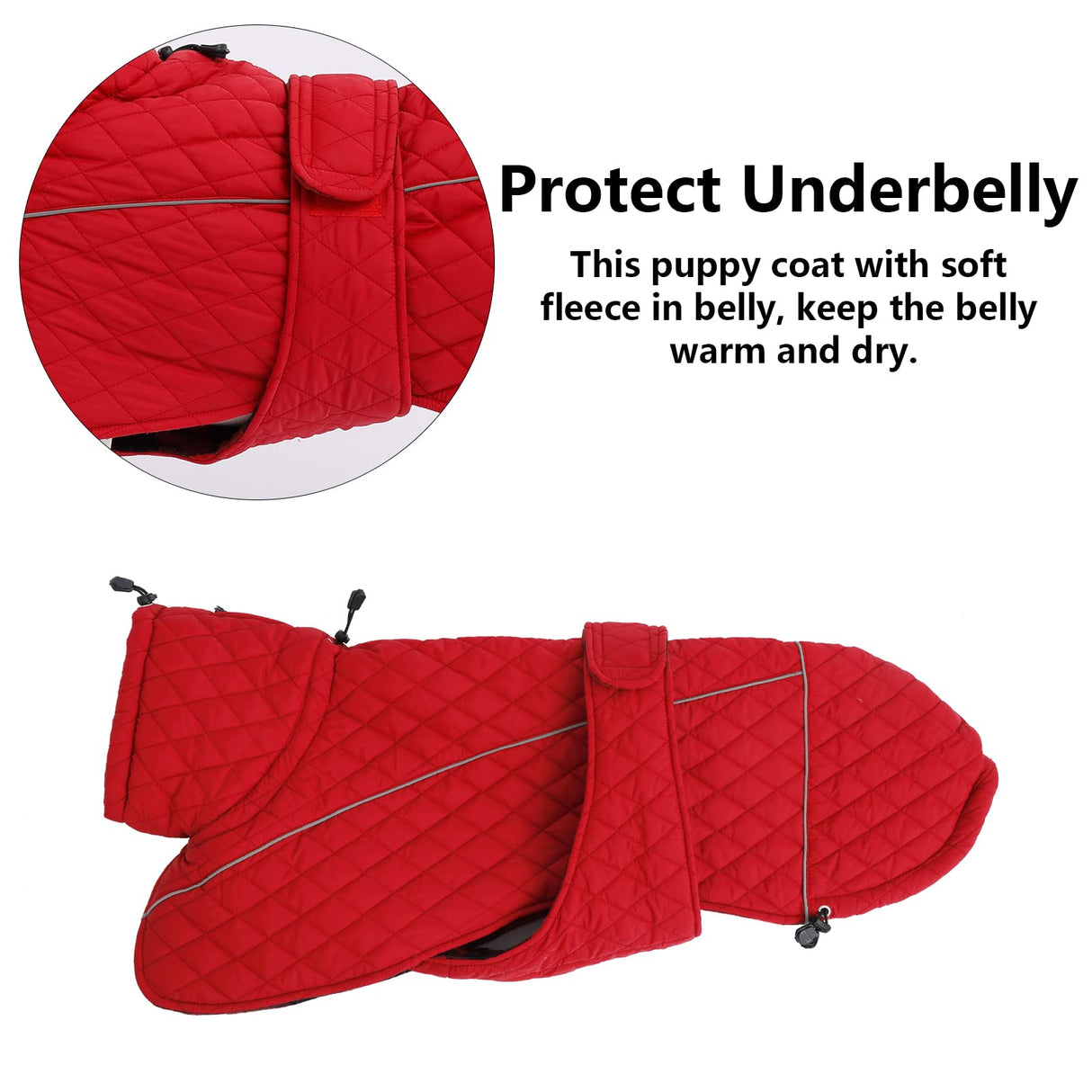 Greyhound Lurcher Winter Coat Whippet Warm Coat with Fleece Water Resistant Dog Jacket with Hook Loop Closure Zipper Harness Hole - Red - XLarge