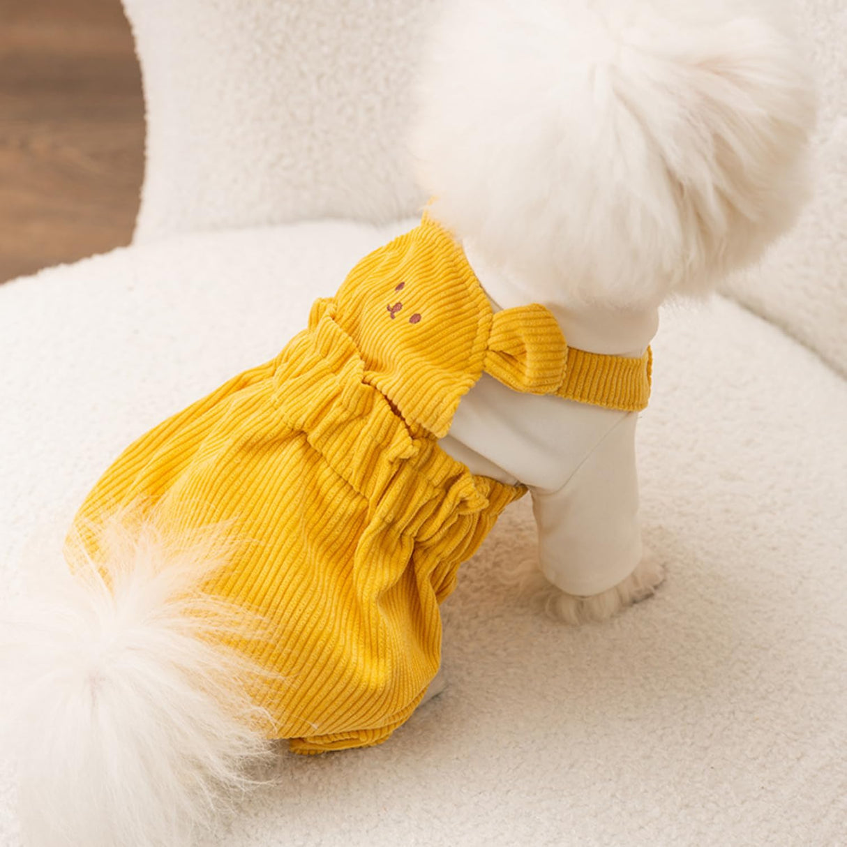 PayaSnug Bear Costume Dog Overalls for Small Dogs, Corduroy Dog Jumpsuit, Soft Puppy Romper for Fall and Winter, Cute Dog Onesie Outfit for Comfortable Pet Clothes for Cold Weather（Yellow Set, S）