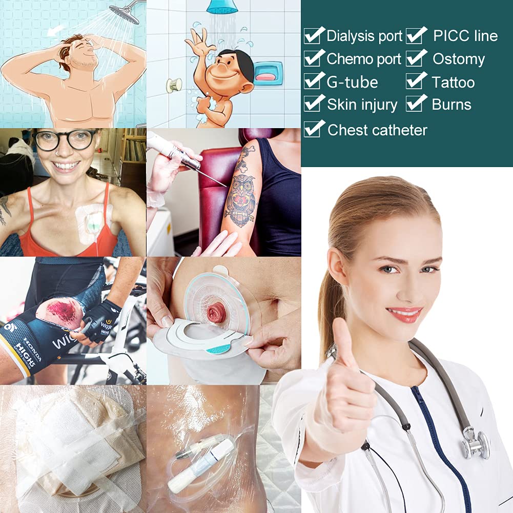 EaseToU Waterproof PD Dialysis Catheter Shower Cover 9x9 with No Glue On The Center, Peritoneal Dialysis PICC Line Chest Port Shower Protector Shield Island Bandage Dressing Accessories (Pack of 25)