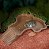 Flushbay Extra Large Reptile Bathing Pool Reptile Feeding Dish Water Bowl with Ramp Aquarium Ornament for Gecko, Snake, Turtle, Bearded Dragon, Lizard Bath (Brown Yellow)