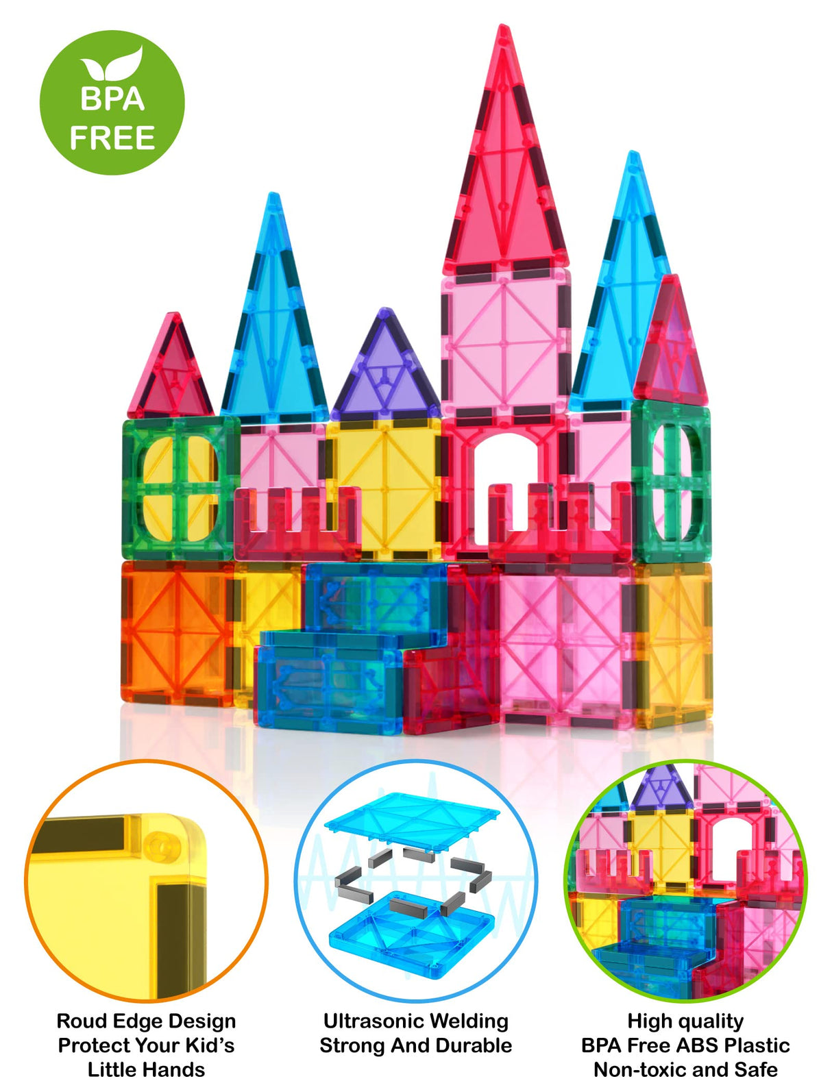 Jasonwell Magnetic Tiles Building Blocks Set for Boys Girls Preschool Educational Magnet Construction Kit Stacking STEM Toys Christmas Birthday Gifts for Kids Toddlers 3 4 5 6 7 8 9 10 + Year Old