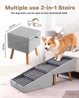 Dog Stairs for Small Dogs 17.13" H, 4-Step Doggie Ramp for Couch Bed Sofa and Chair, Foldable 2 in 1 Wooden Pet Steps for Puppy Medium/Large Dogs and Cats, Split Ottoman Design