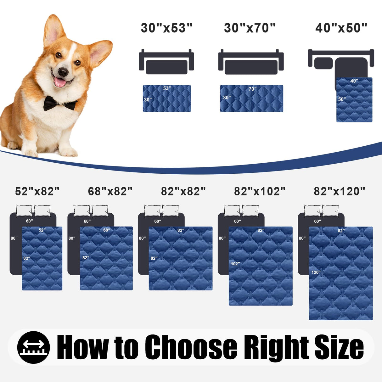Smiry Waterproof Dog Bed Cover Blanket, Soft Reversible Pet Blanket, Washable Leakproof Cats Dogs Couch Cover for Sofa, Couch, Furniture (82x102 Inch, Navy/Blue)
