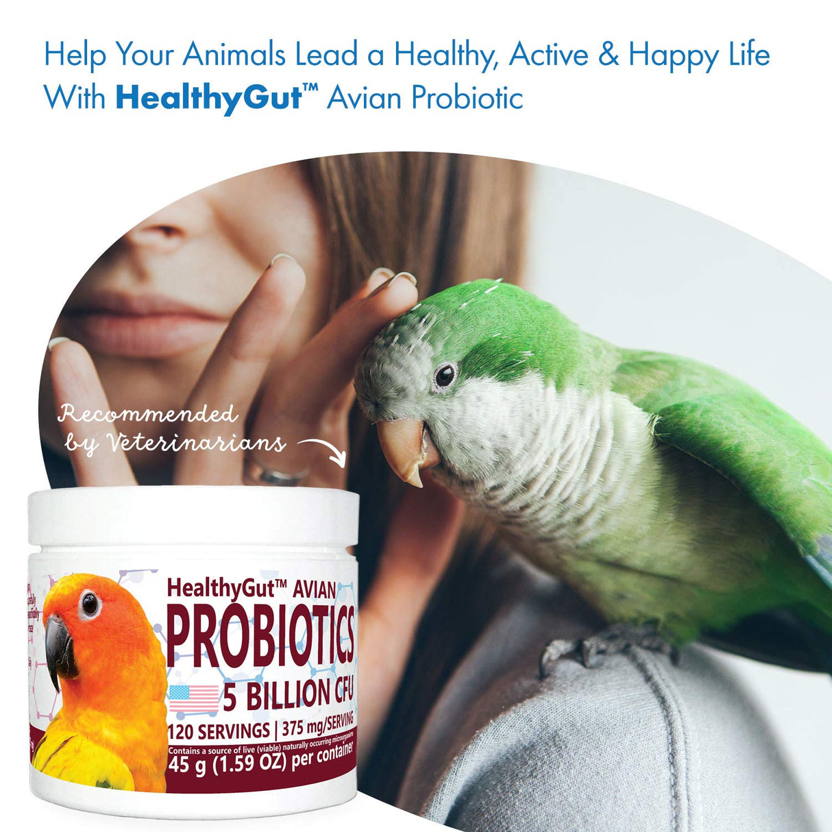 Equa Holistics HealthyGut™ Avian Probiotics Dietary Supplement for Parrots, All-Natural Digestive System Formula (120 Servings)