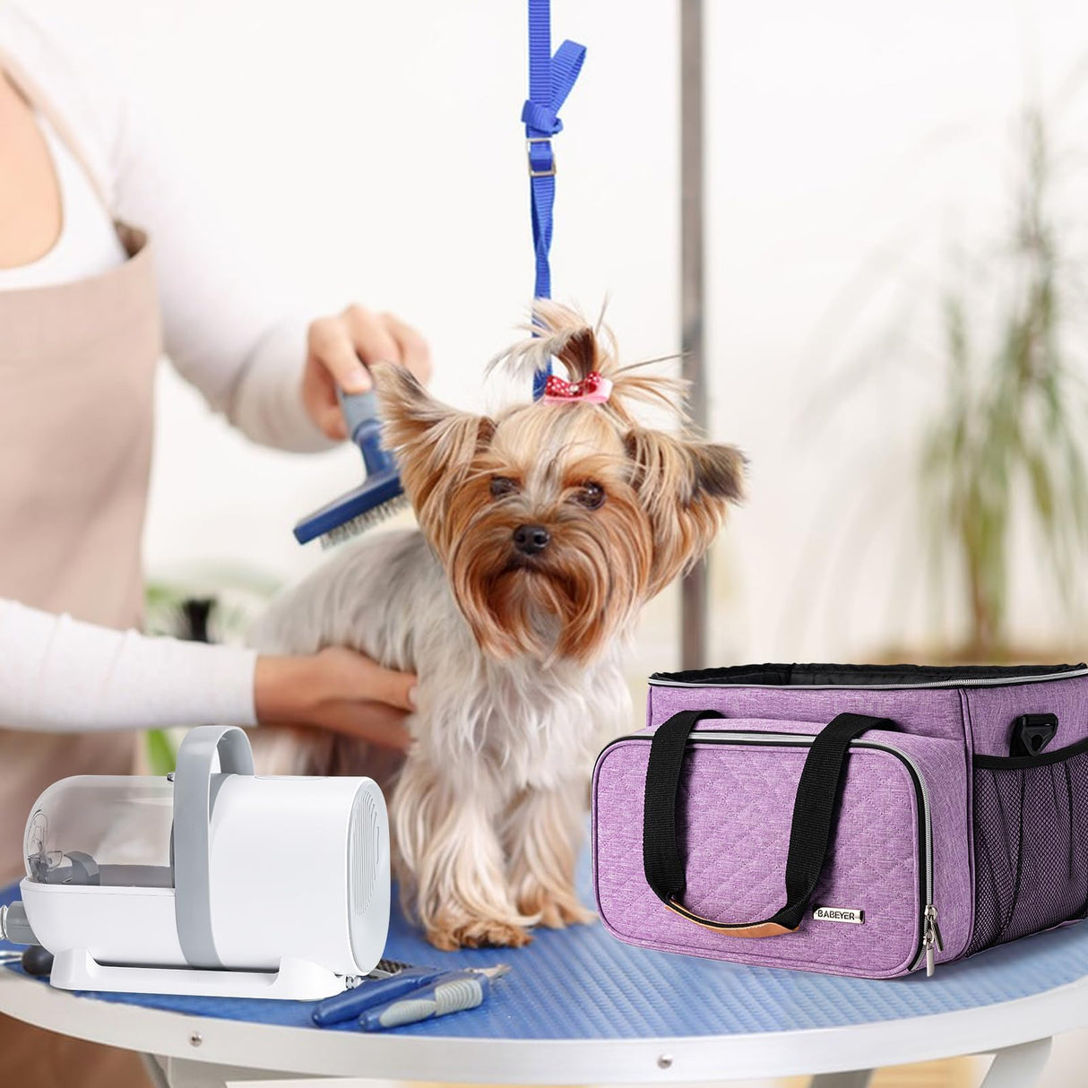 BABEYER Dog Grooming Vacuum Bag, Pet Grooming Kit Bag Perfect for Dog Hair Vacuum & Grooming Tool Kit Accessories- Purple