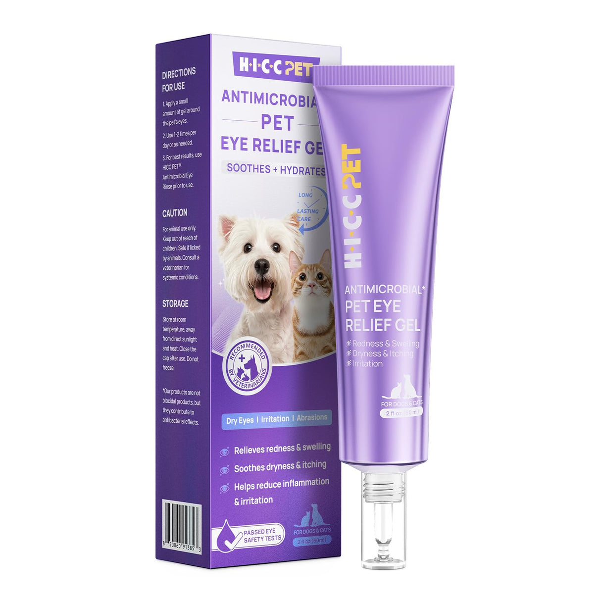 HICC PET Dog Eye Gel, Vet-Recommended Dog Eye Infection Treatment, Cat Eye Drops Wash, Soothes Irritation, Moisturizes Dry Eyes, Pet Eye Drops Ointment Alternative for Dogs, Cats, Horses. 2 fl oz