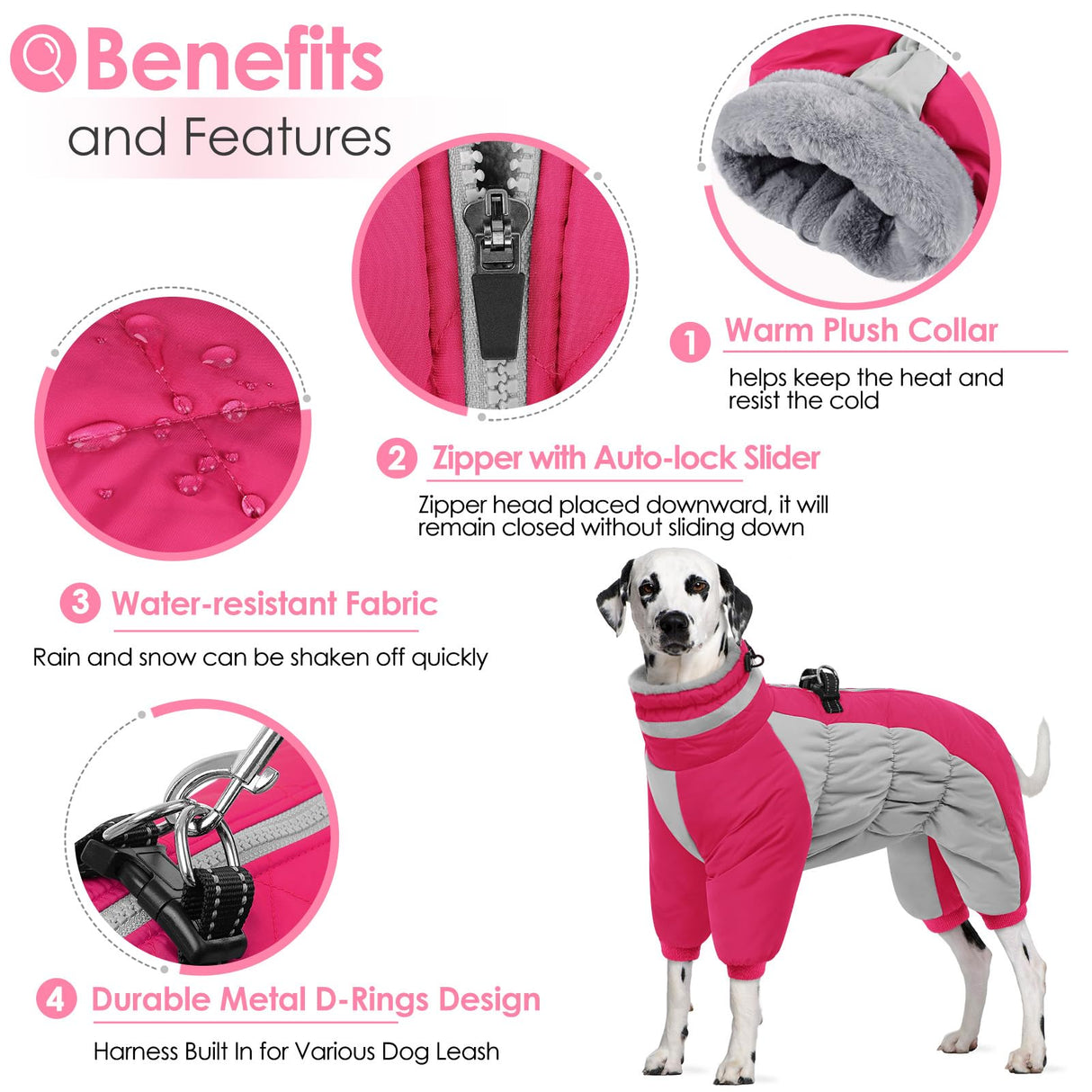 AOFITEE Large Dog Coat Warm Dog Jacket for Winter, Dogs Winter Coat with Harness Built in, Reflective Turtleneck Dogs Puffer Jacket Snowsuit, Full Body Fleece Coats for Small Medium Large Pet, XXL