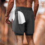 NIMOJIRO Men's 2 in 1 Running Shorts Workout Athletic Shorts Outdoor Sports with Liner Lightweight Training Yoga Gym Shorts with Phone Pockets Dark Gray