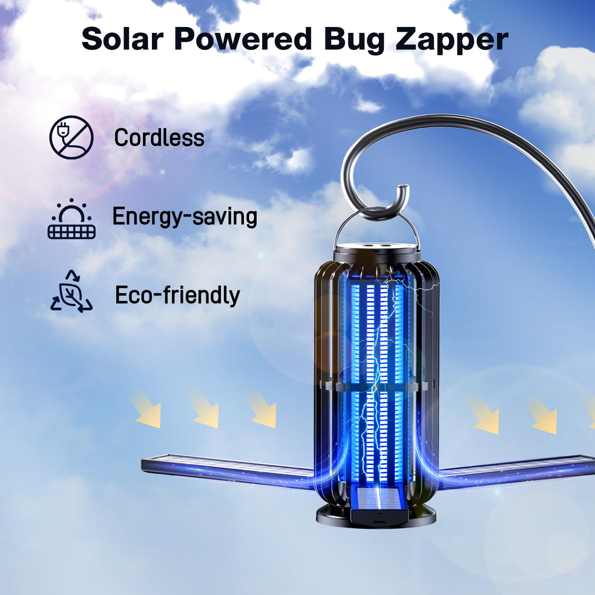 CXRUY Bug Zapper, Mosquito Zapper Outdoor Indoor Solar Powered, Battery Powered Cordless Zapper with LED Light, Fly Trap Mosquito Killer Lamp for Home, Patio, Camping, Garden, Backyard