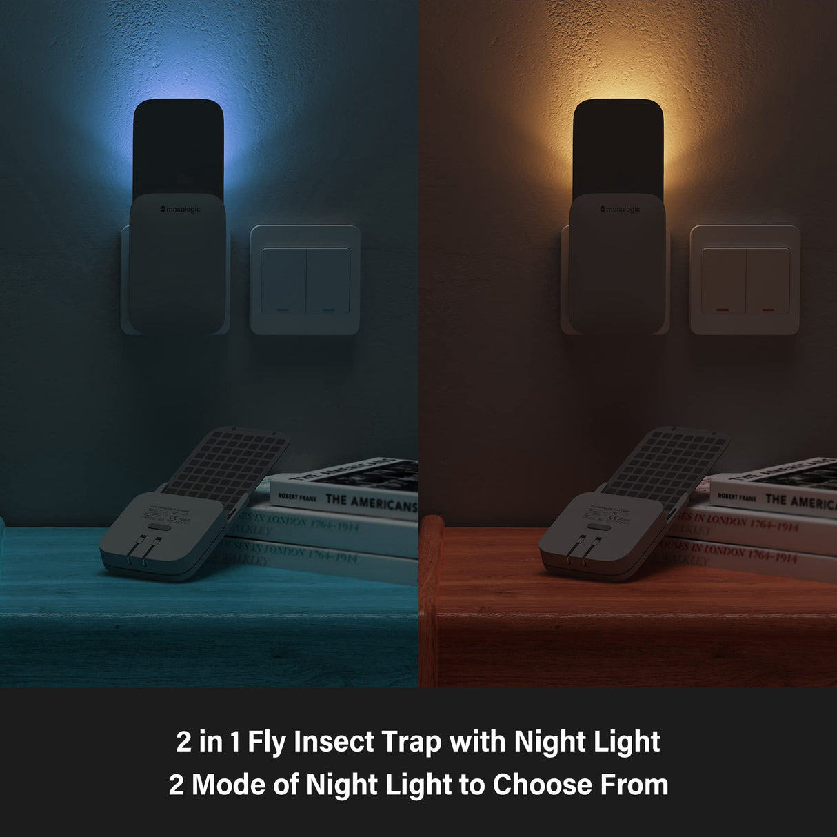 Mosalogic Fly Insect Trap Plug-in Mosquito Killer Indoor Gnat Moth Catcher Fly Tapper with Night Light UV Attractant Catcher for Home Office Grey-1Pack