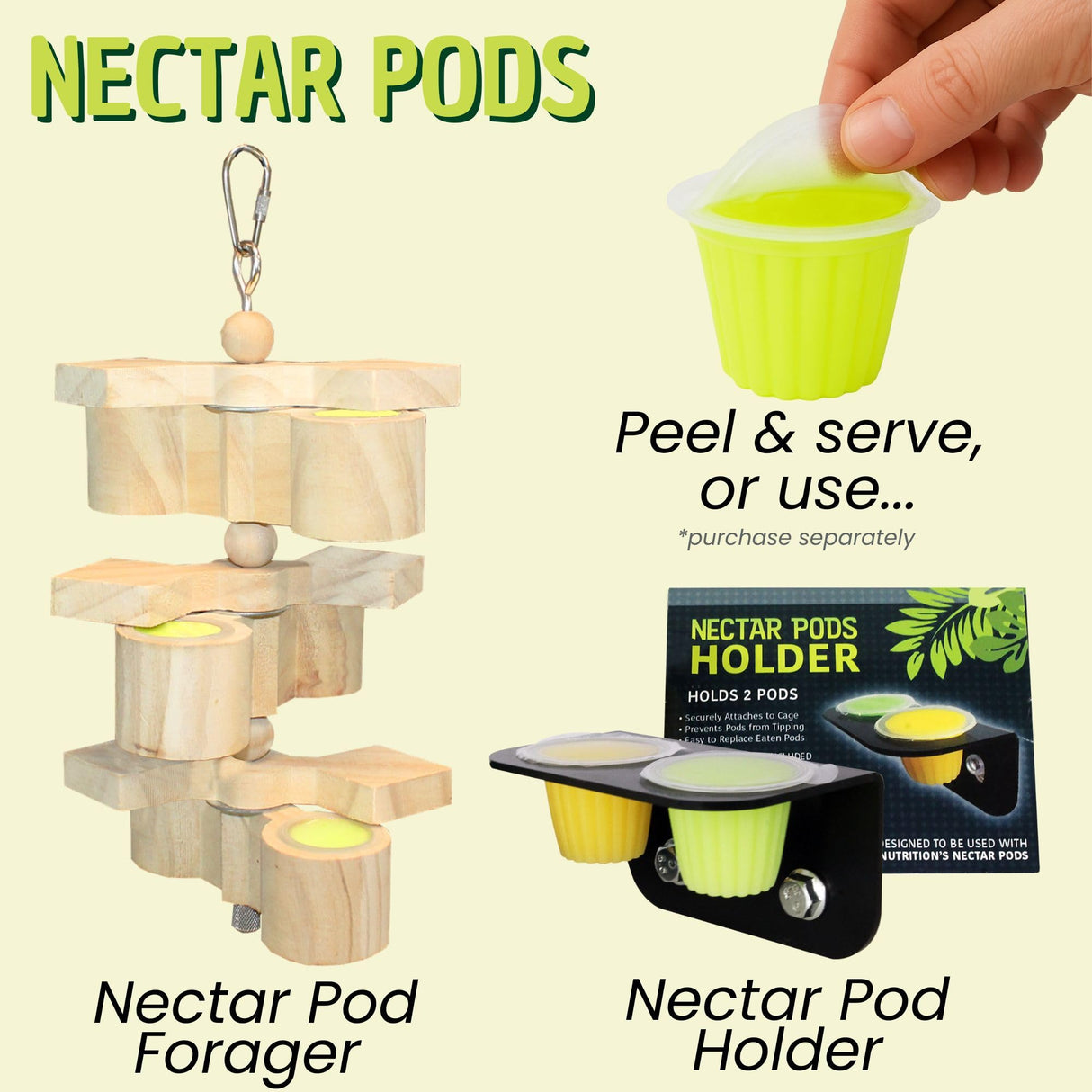 Nectar Pods (Variety 4 Pack) - Calcium-Fortified Jelly Fruit Treat - Sugar Gliders, Marmosets, Squirrels, Parrots, Cockatiels, Parakeets, Birds, Hamsters, Day Geckos, Kinkajous & Other Small Pets