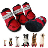 XIUGOU CARE Dog Shoes for Small, Medium and Large Dogs - Waterproof for Rainy Days, Fit for Winter Snow and Hot Summer Roads, with Anti-Slip Soles for Indoor Hard Floors (Red, Size 3)