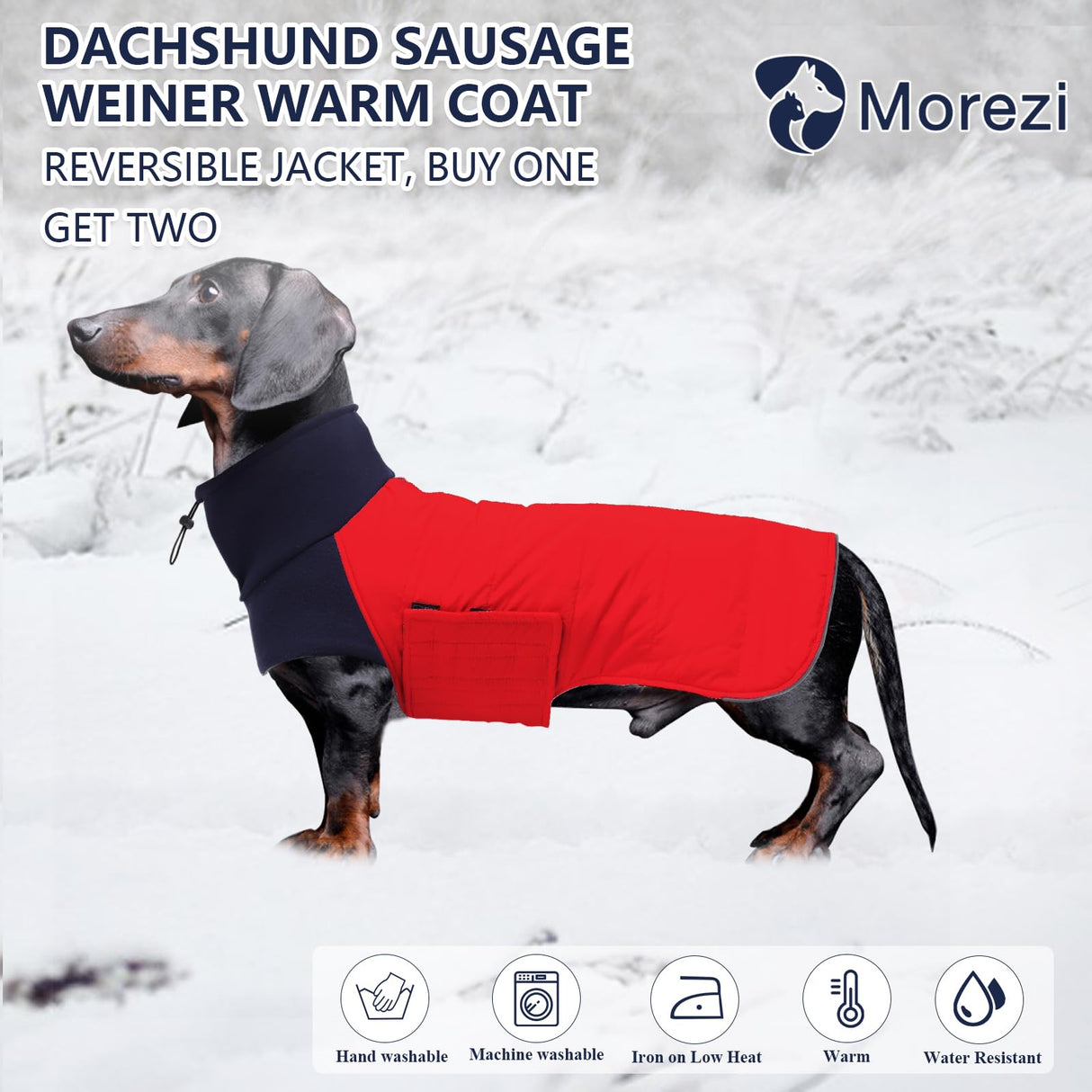 Dachshund Dog Coats Jacket fit for Dachshunds Corgi Weiner Reversible Winter Coat Padded Cotton Lining high Collar Dog Suit in Autumn Winter - Red - L