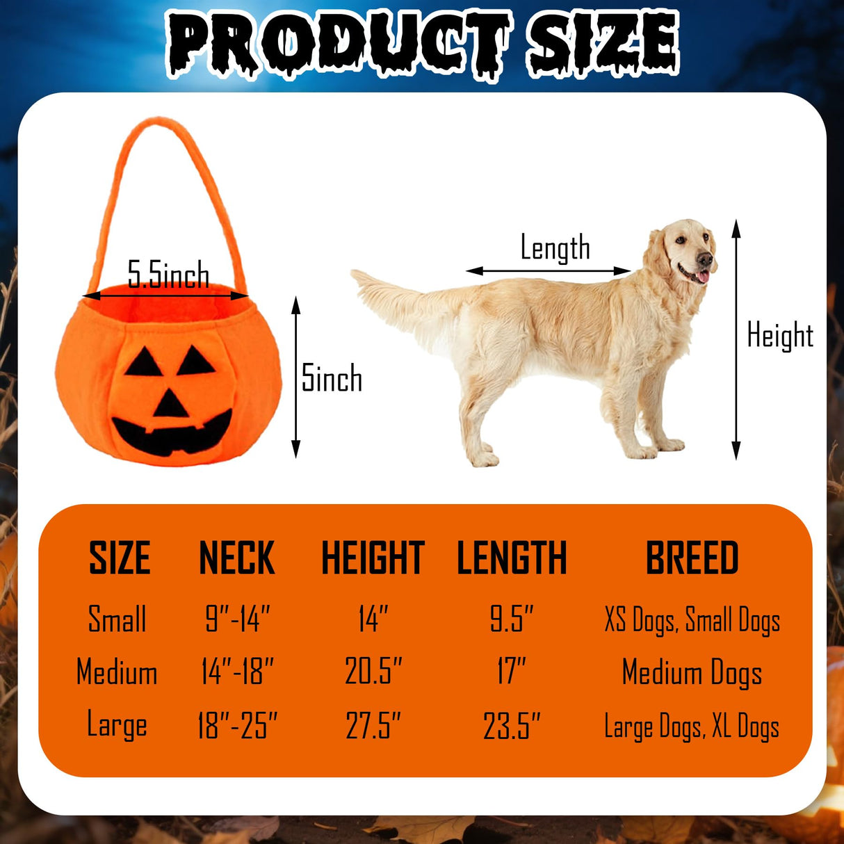 PAYHTOW Dog Halloween Costumes, Dog Ghost Costume Funny Pet Ghost Costume with Pumpkin Candy Bag for Small Medium Large Dogs Pets (Large)