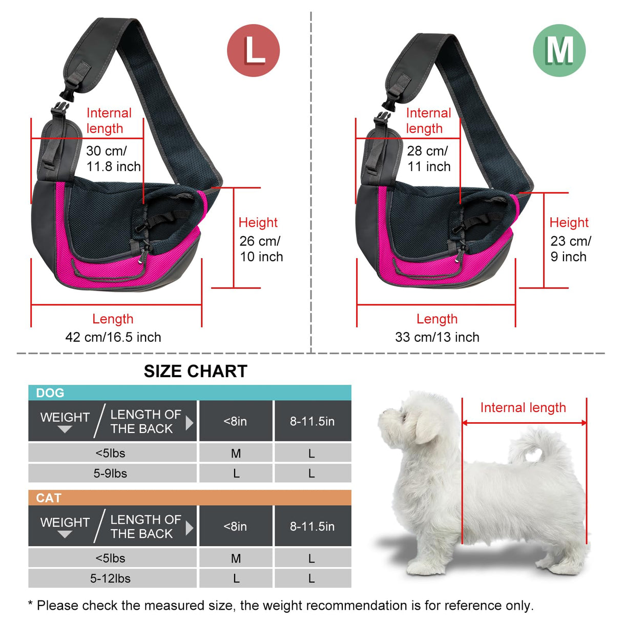 PUCEWMY Small Dog Sling Carrier, Sling Pet Pouch to Wear Medium Dog Cat Travel Breathable, Soft-Sided Crossbody Puppy Carrying Purse Bag, L, Rose
