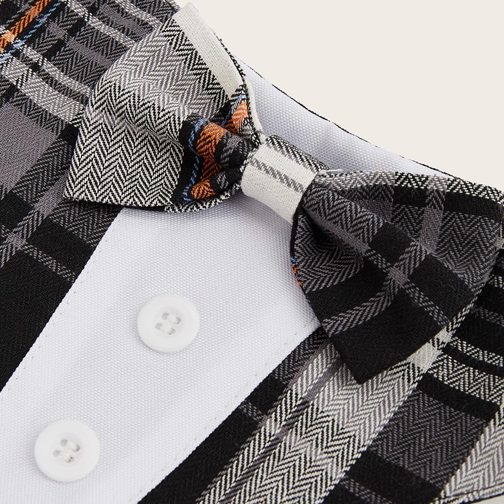 HDGDT Plaid Dog Bandana Tuxedo with Bow Tie, Adjustable Washable Cotton Formal Pet Wear for Dogs and Cats XS to XL
