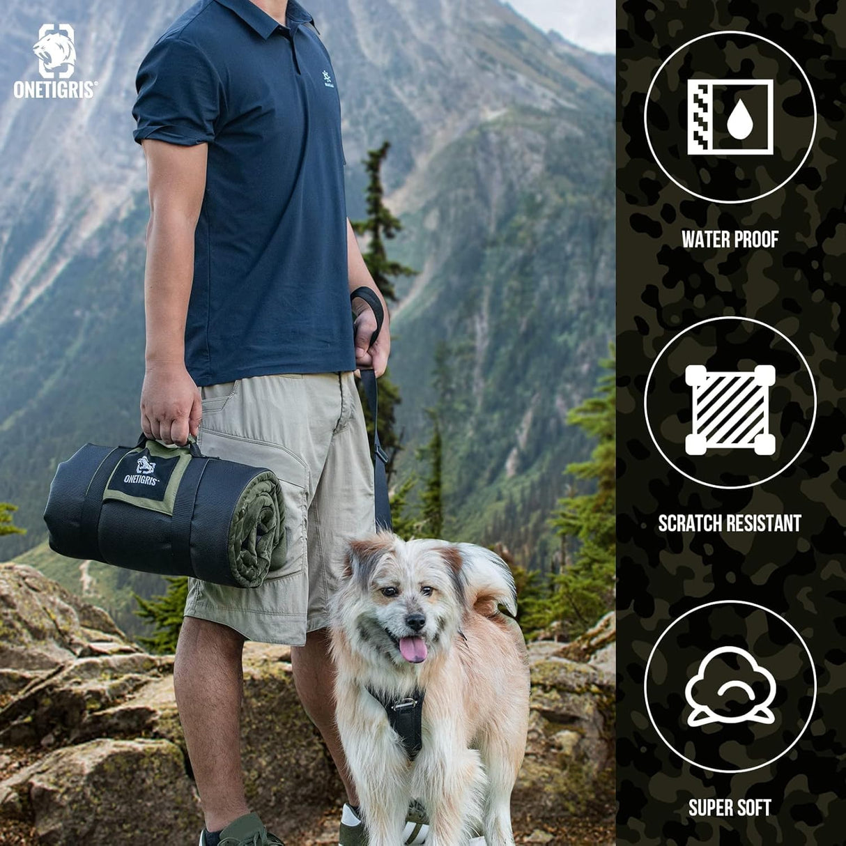 ONETIGRIS Travel Dog Bed - Portable, Washable, Waterproof Anti-Slip Dog Camping Bed, 3.6ft by 2.2ft Outdoor Indoor Bed Mat Cushioned Plush Warm Puppy Mattresses