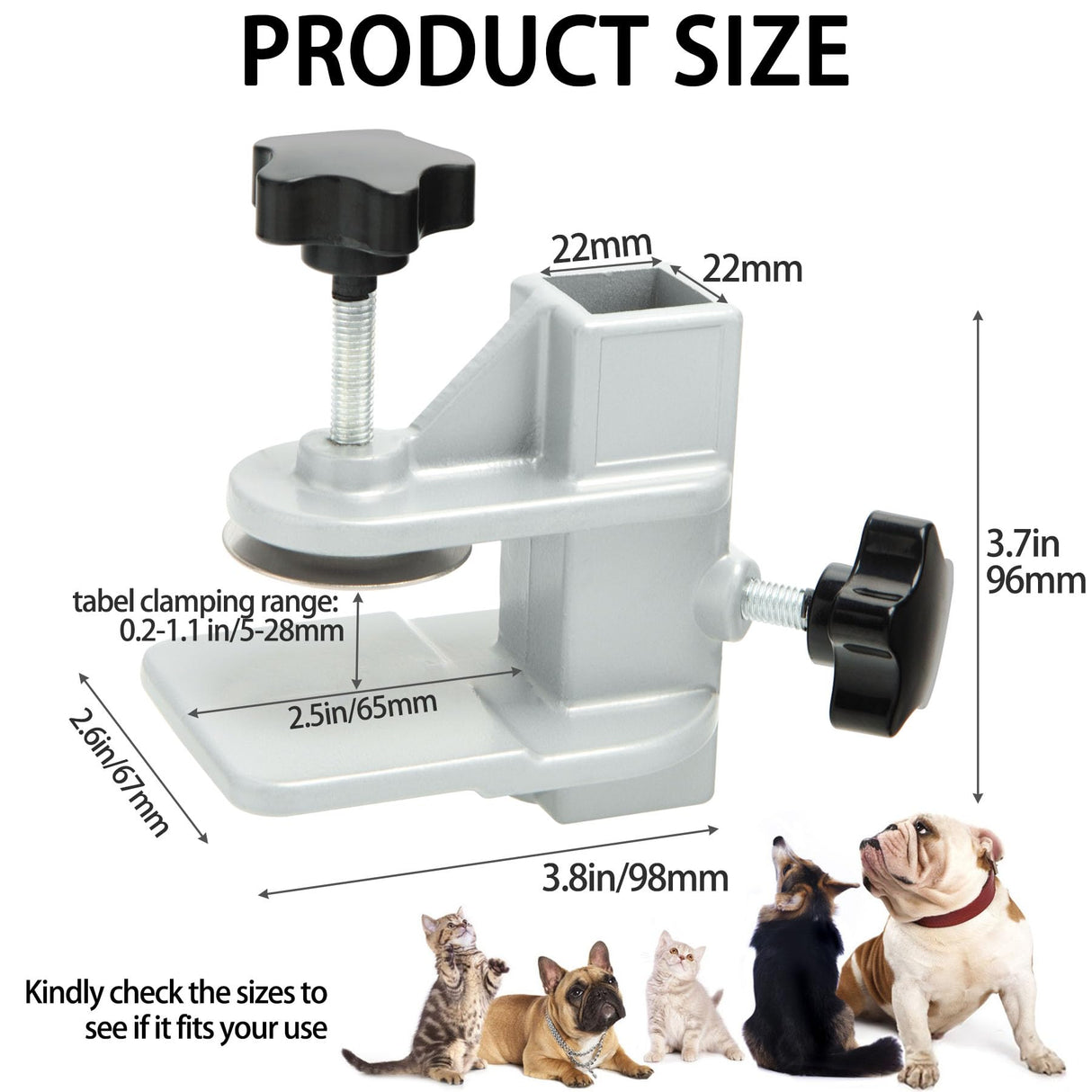 foxwake Pet Grooming Table Arms Clamp Metal, Heavy Duty Aluminium Alloy Dog Cat Hair Cut Holder Accessories Fixture Fixation (Inner Dia 22 * 22mm)
