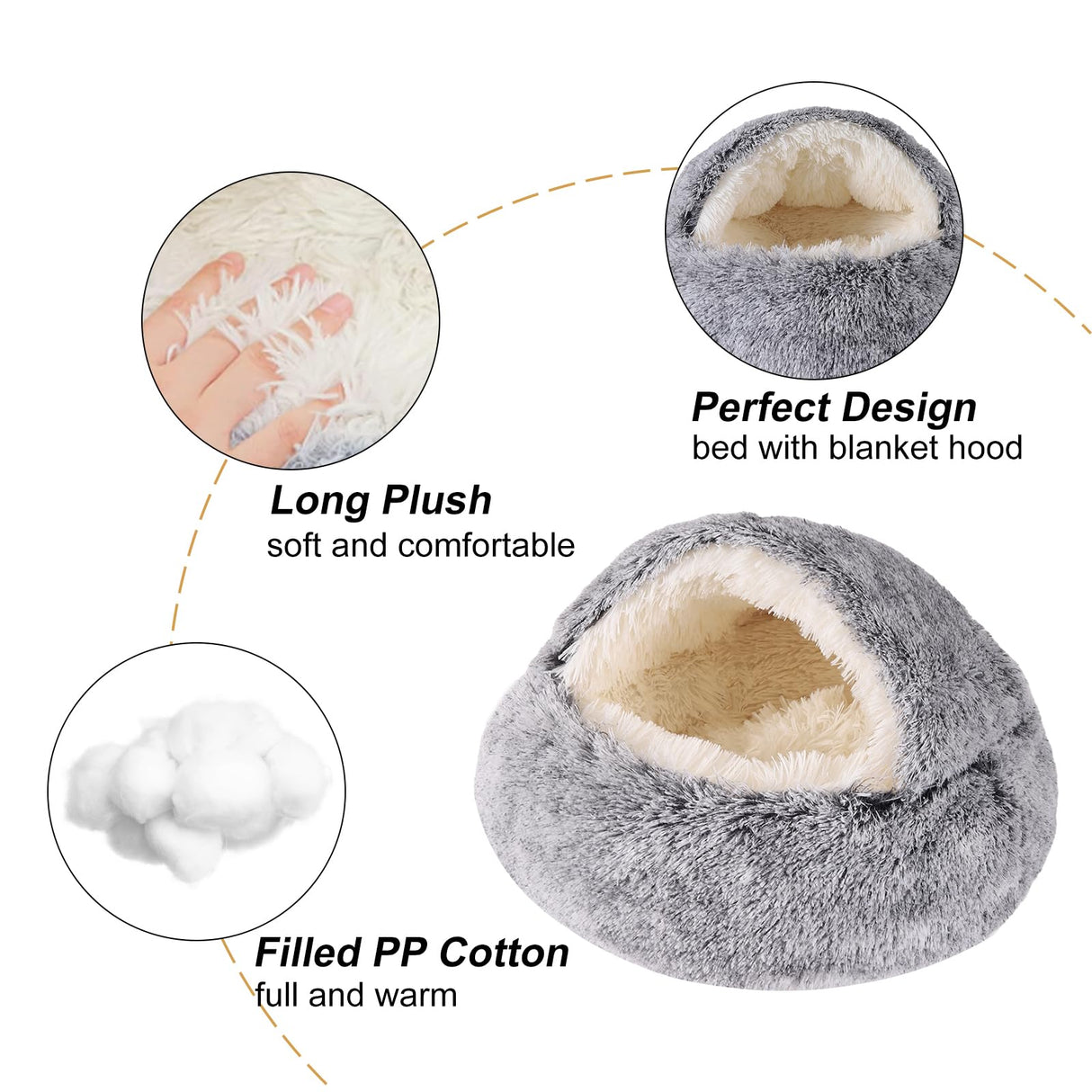 Dog Beds for Small Dogs, Cat Bed Cave, Washable Cute Cat Bed, Cozy Nook Pet Bed for Dogs or Cats, Anti-Slip Puppy Bed Fits up to 22 lbs Pets(Grey, 24" x 24")