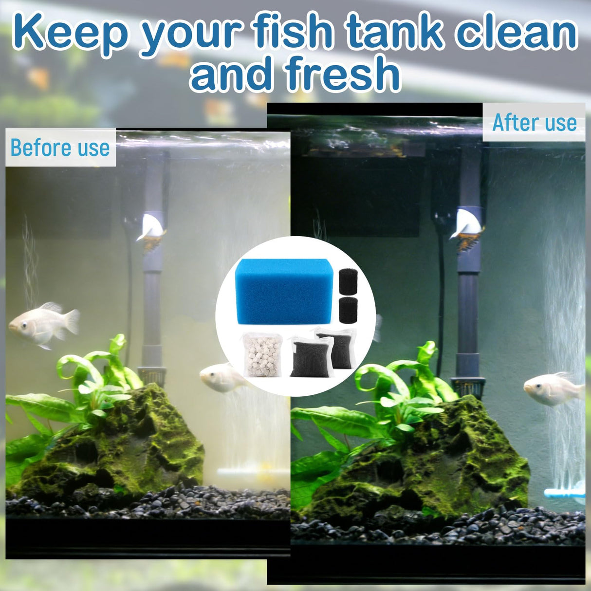 Aquarium Media Maintenance Kit Replacement for Fluval AC70 Power Filter, Includes 1 Blue Foam Filters, 2 Intake Strainer Sponge,1Pack Ceramic Rings and 2 Pack Activated Carbon, for 70 Gallon Aquariums