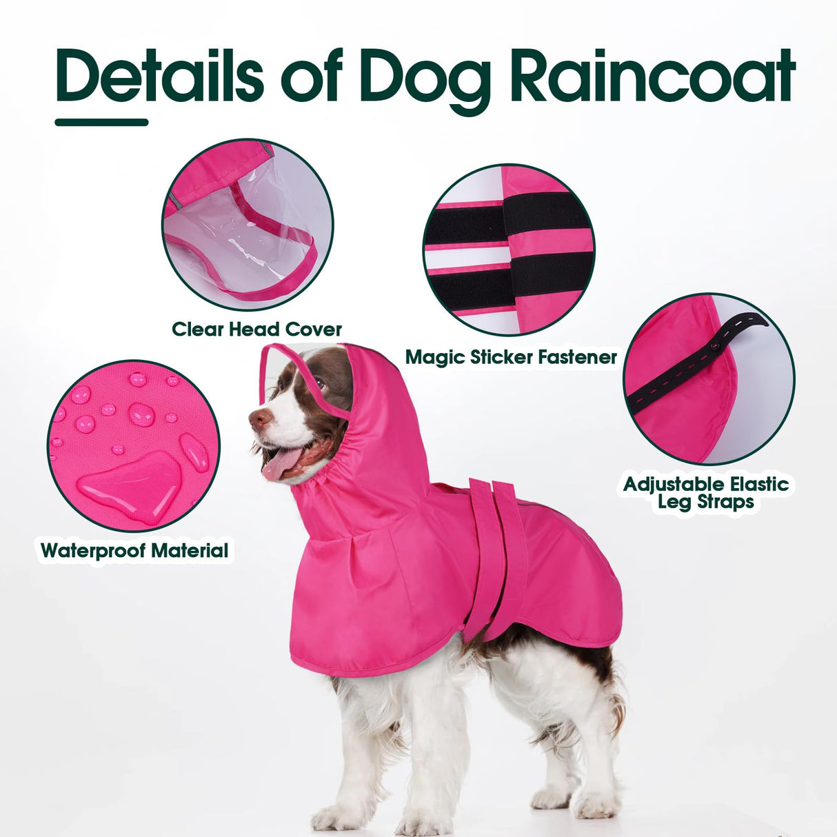 Kuoser Dog Raincoat, Waterproof Dog Jacket with Hood, Reflective Pet Rain Coat for Small Medium Large Dogs, Adjustable Lightweight Puppy Rain Gear for Outdoor Protection & Night Walks