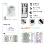 suddus 33ft 100 LED Outdoor String Lights, Multi Color Fairy Lights Battery Operated with Remote, Led Twinkle Lights for Bedroom, Backyard, Wedding, Tree, Mason Jar, Wall, Centerpiece, Christmas