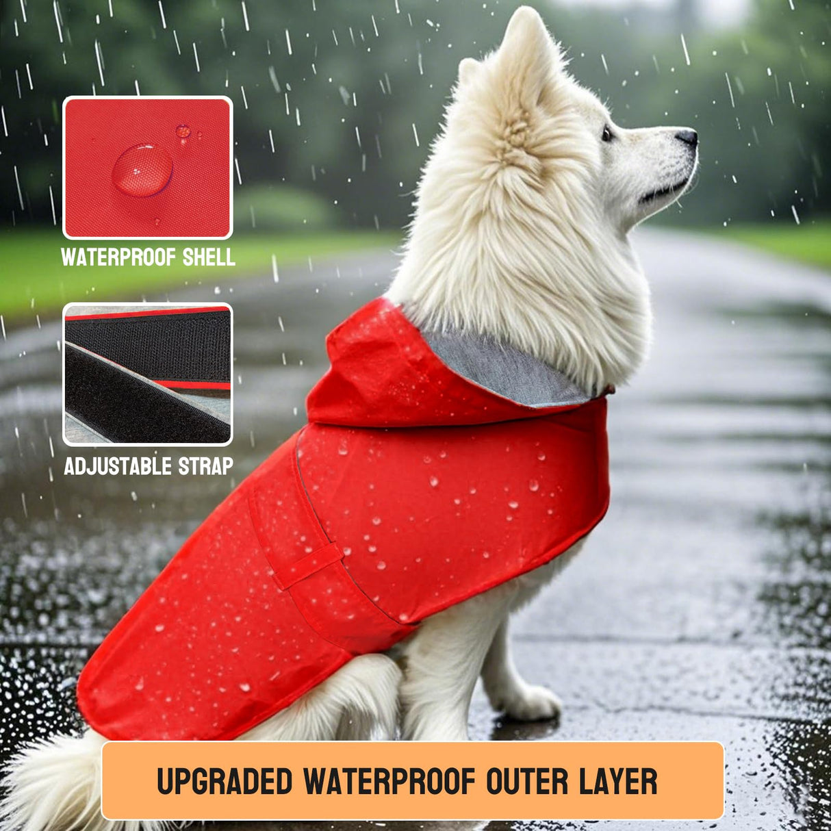 BECNBEAU Dog Raincoat Small Dog Rain Jacket Poncho Waterproof Snowproof Pet Rain Suit Double-Layered Warm Lining Hooded Leash Hole Adjustable Puppy Small Medium Dogs,Red,S,Back Length 6.5-8.5 inches