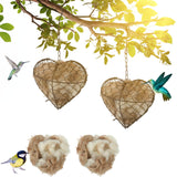Menkxi 2 Pcs Nesting Material Bird, 9 x 7 Inch Hummingbird Nest House Bird House for Outside, Gift Design for Animal Lovers, Winter Fowl Gifts in Indoor Patio Garden (Heart Shaped)