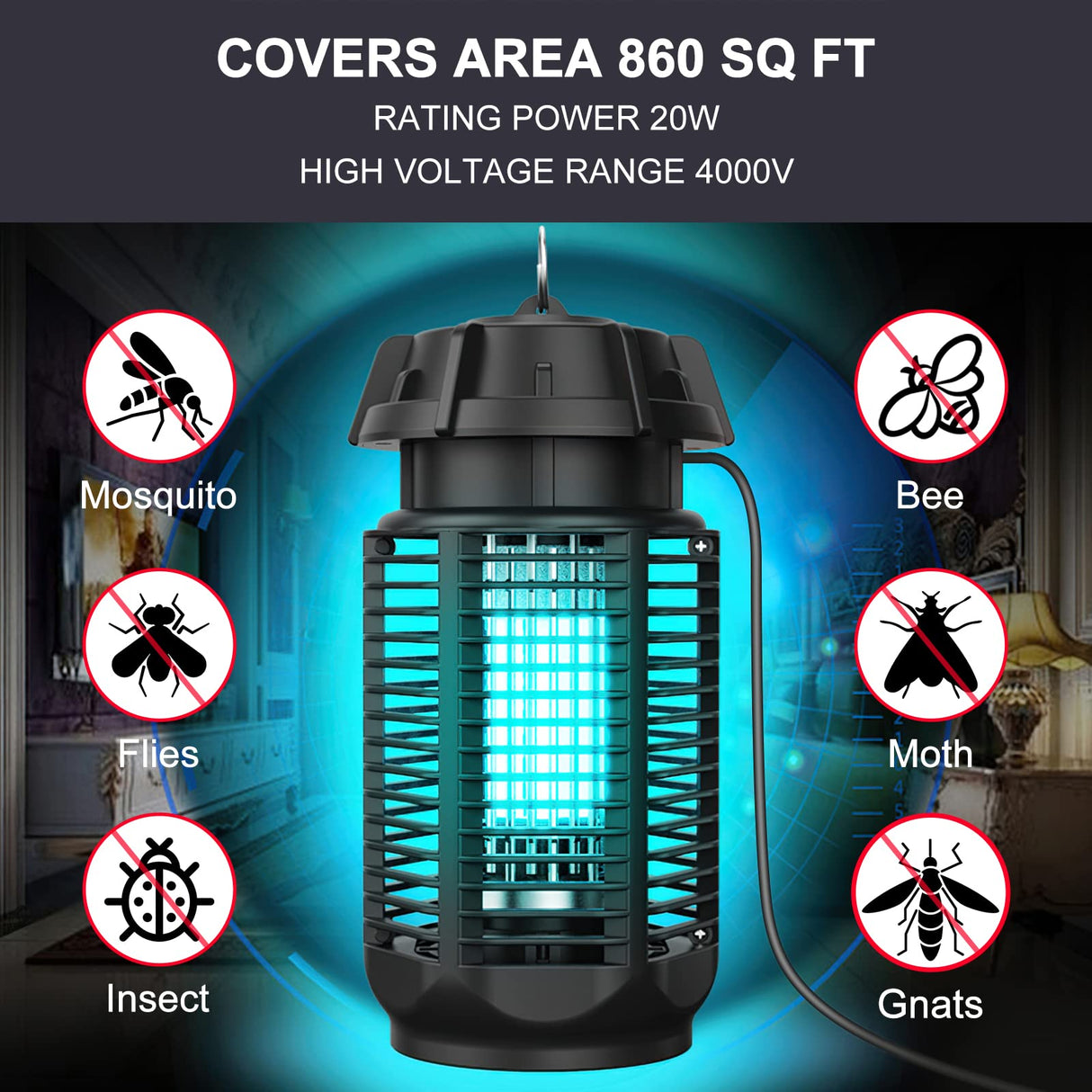 Bug Zapper, Meilen 20W/4000v Electric Mosquito Zapper Portable Mosquito Killer Lamp Waterproof Fly Trap Insect Killer for Indoor and Outdoor Home Backyard Camp Site Garden