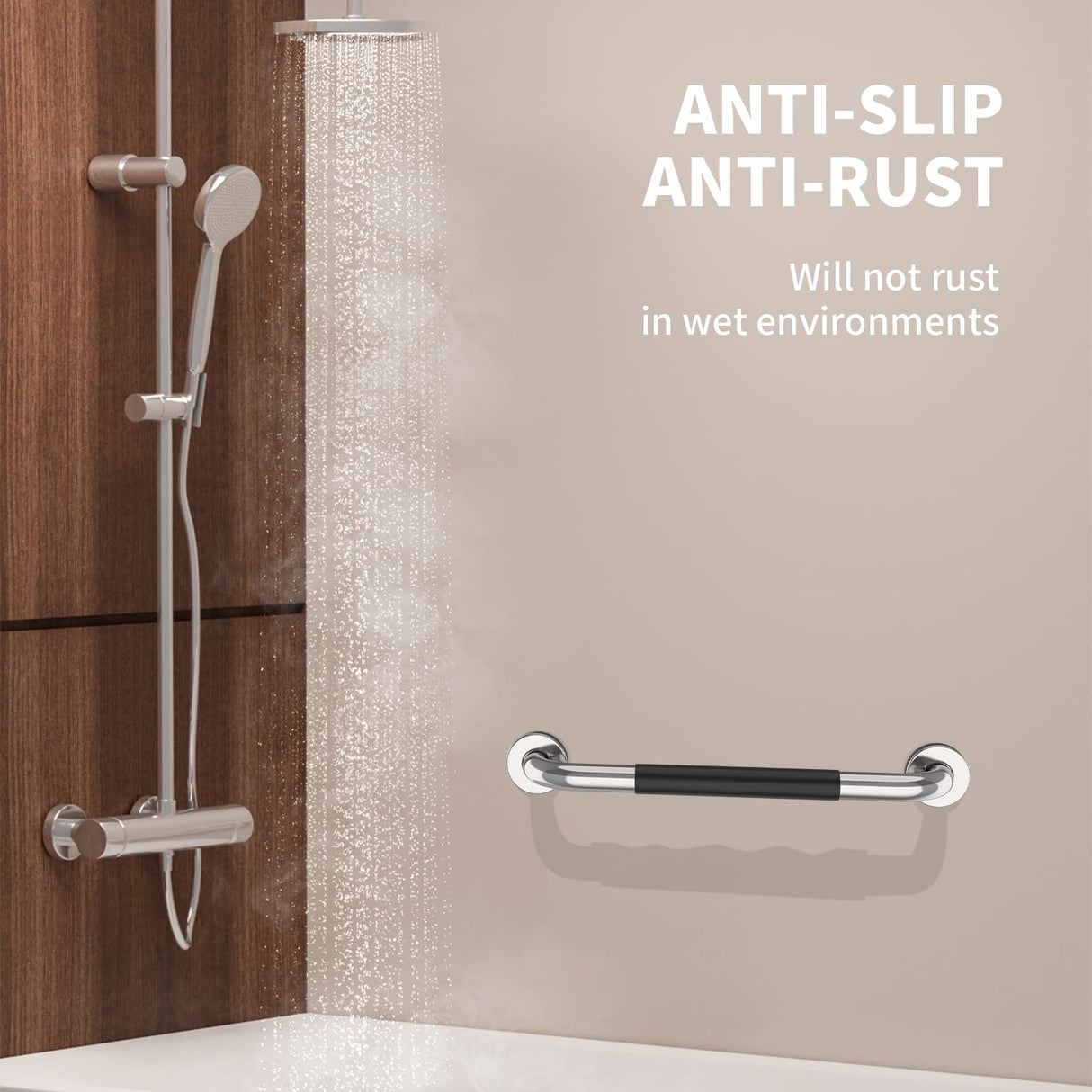 24 Inch Shower Grab Bar w/Anti Slip Rubber Grip, Munzong Stainless Steel Bathroom Grab Bar, Chrome Bathroom Balance Bar,Safety Handrail Support,Handicap Injury Elderly Senior Assist Bath Handle