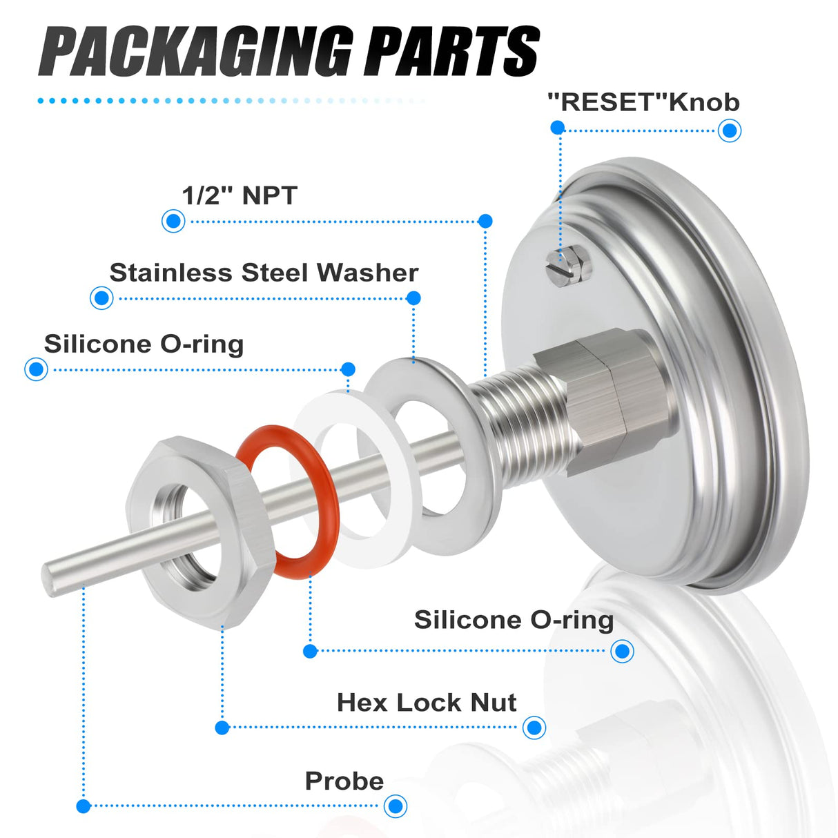 MEANLIN MEASURE 1/2" NPT Bimetal Thermometer for hot Water, boilers, and Pipes，3.3" Dial, 4.4" Stainless steel Stem，Temperature Range 0-220°F/-10-100 ° C, Accuracy 2%,Center Back Mount