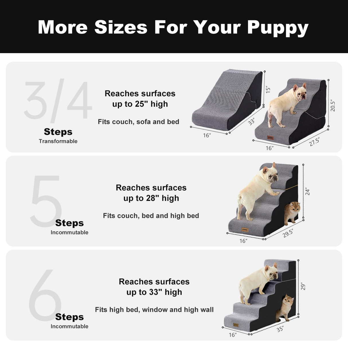 ZOMISIA Dog Ramp for Large Dogs - 24" H 5 Steps Pet Stairs for High Bed with Tunnel 2 in 1 with Zippers Suitable, Indoor Cat Ladders with Non-Slip Bottom, Black