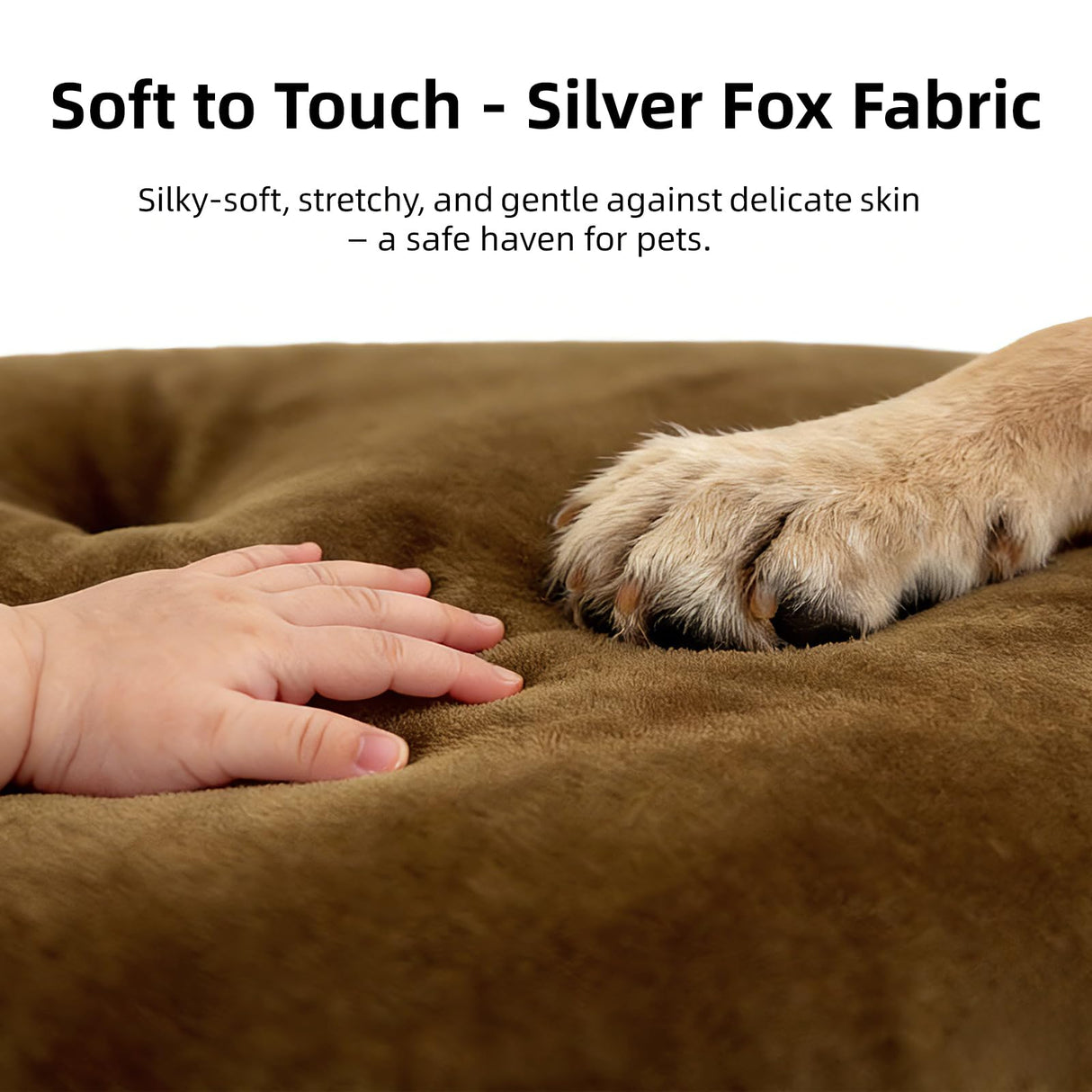 VERABE Washable Dog Bed for Extra-Large Dogs, 41x27 Inch Short Plush Oval Crate Pad with Non-Slip Bottom, Silver-Tipped High-Resilience Pet Mat,Brown