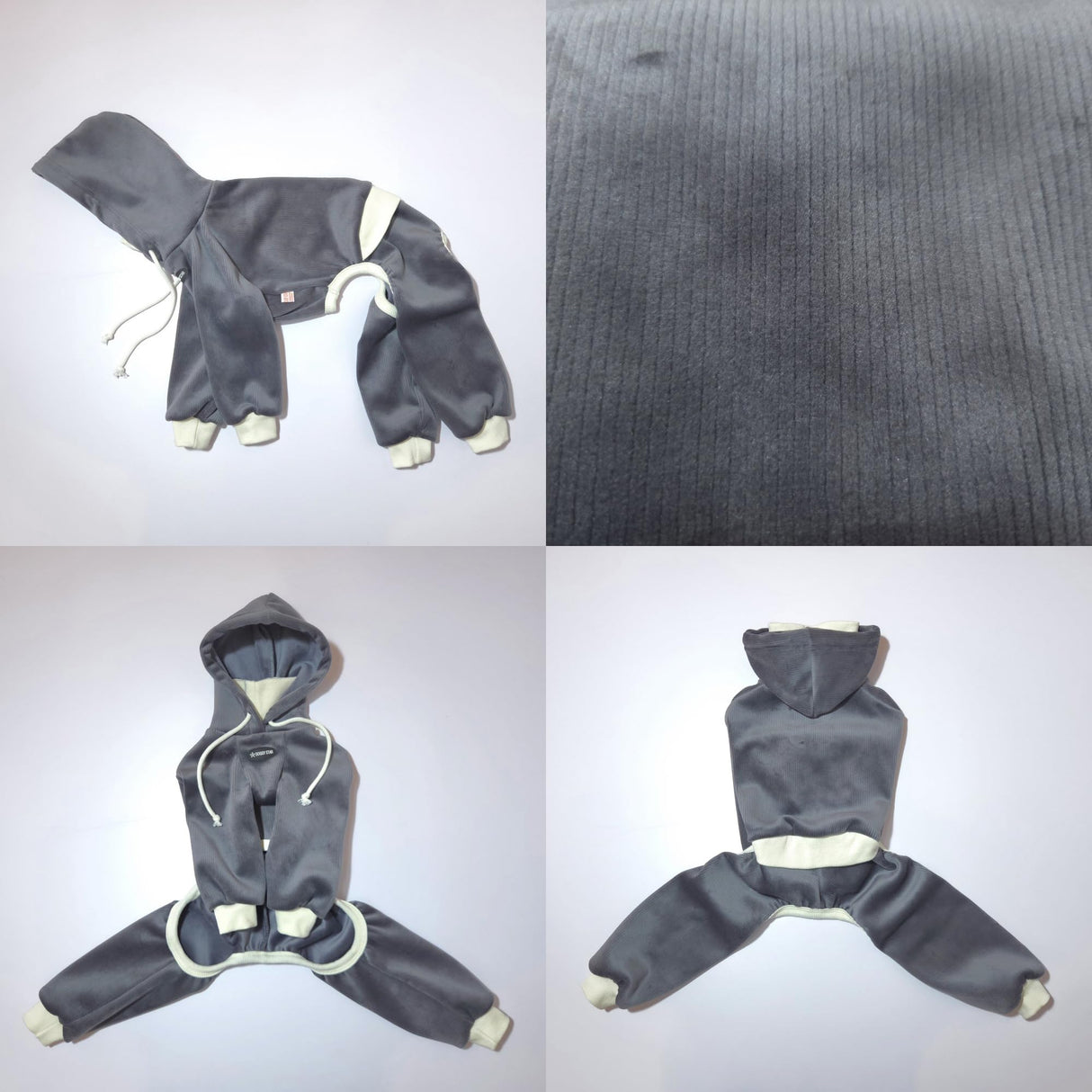 D Doggy Star Italian Greyhound Clothes, Corduroy Velvet Hooded Jumpsuit, Stretchy and Cozy (2XL,Hoodie Charcoal)