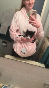 Jomago Womens Pet Carrier Thin Hoodies Kitten Puppy Pouch Shirts Animal Holder Hood Long Sleeve Sweatshirt Thin Pink