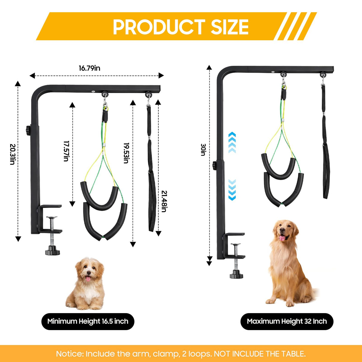 Junton Dog Grooming Arm with Heavy-Duty Clamp, 29" Height Pet Grooming Table Arm for Dogs, Grooming Restraint for Nail Trimming, Haircuts, Grooming Sessions, Easy to Use on Most Grooming Tables