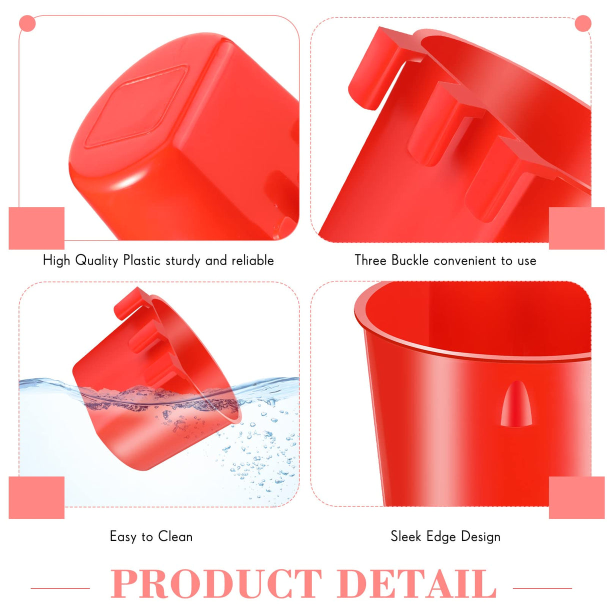 Sumind 60 Pcs Cage Cups Chicken Feeder Birds Hanging Feeders Seed Bowl 8 oz Plastic Water Bowl Hanging Chicken Gamefowl Waterer Feeding Watering Dish Coop Cups for Parrot Parakeet Poultry(Red)