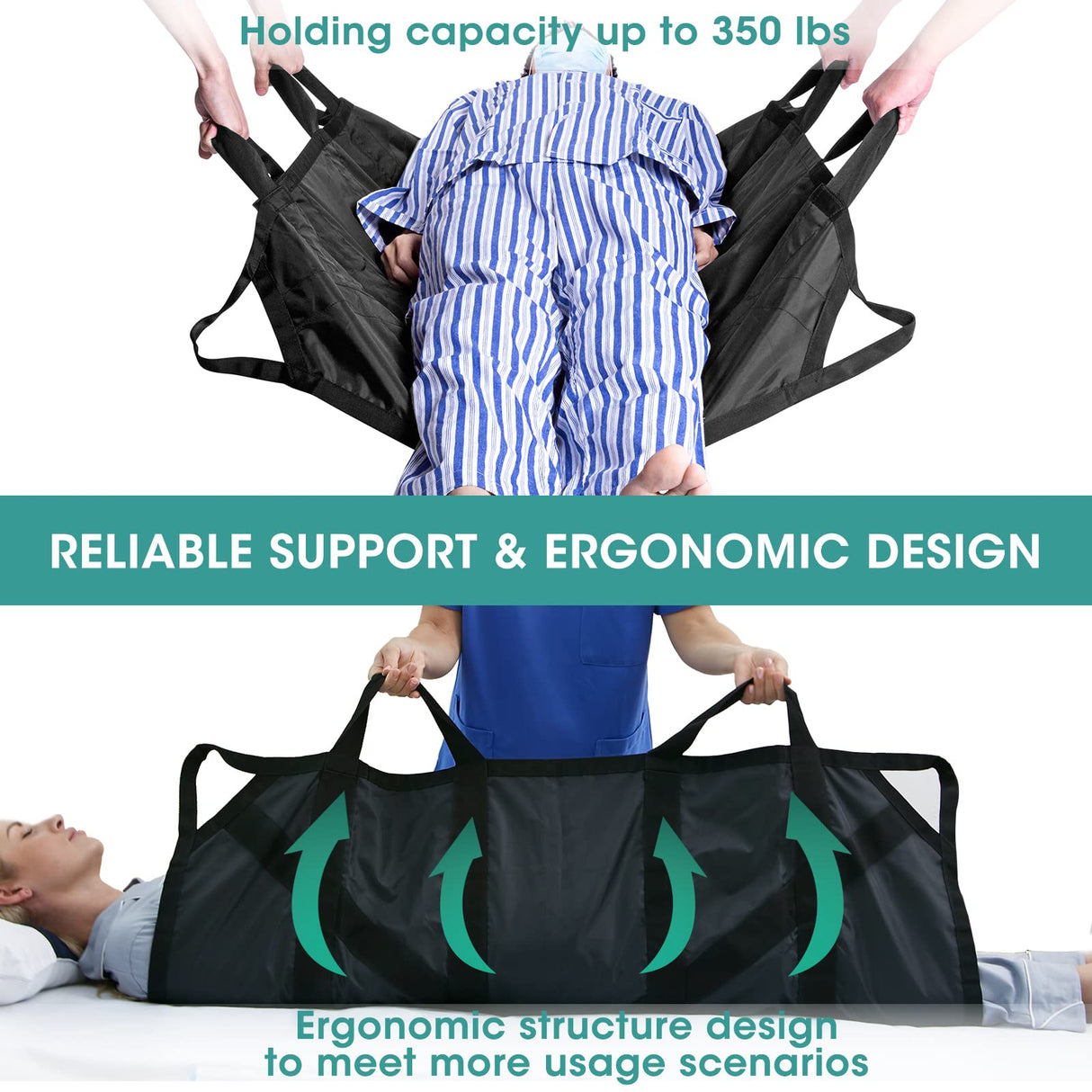 TINFAU 45" x 36" Positioning Bed Pad with Handles Washable Draw Sheets for Hospital Bed Ridden Patient Clothes Waterproof Glide Sheets for Patients Moving Pad for Lifting &Transfer Sheet Nylon, Black