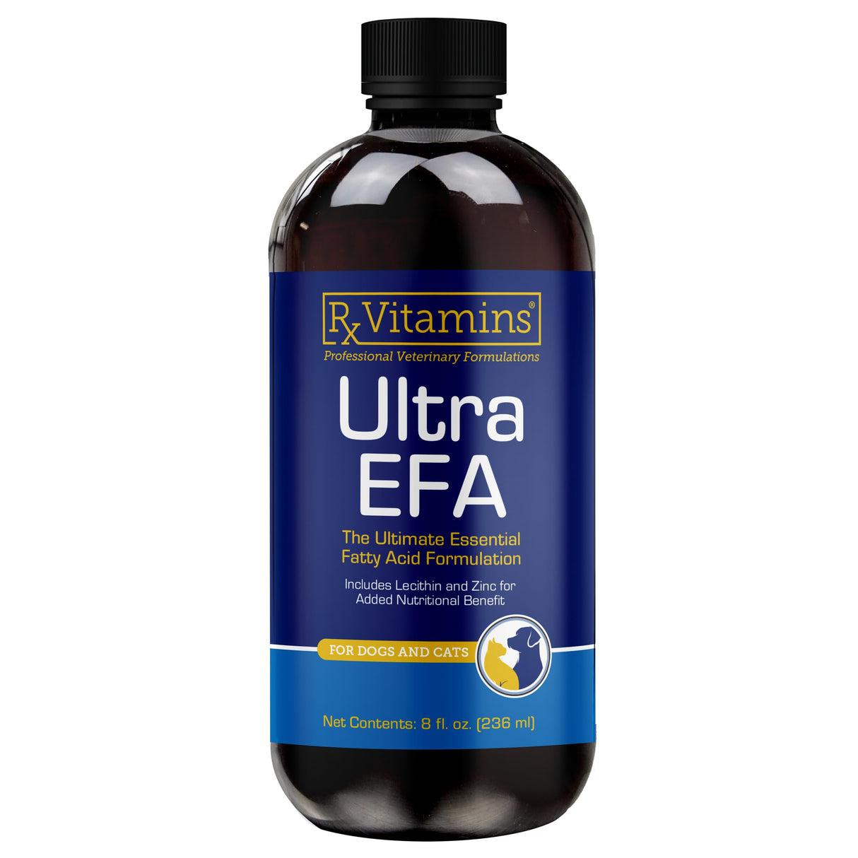 Rx Vitamins Ultra EFA Omega 3 Fish Oil for Dogs & Cats - Promotes Heart, Brain, and Joint Health with Vitamin E, Biotin, and Zinc - Liquid Fish Oil for Itch Relief, Dog Shedding, Coat Health - 8 oz