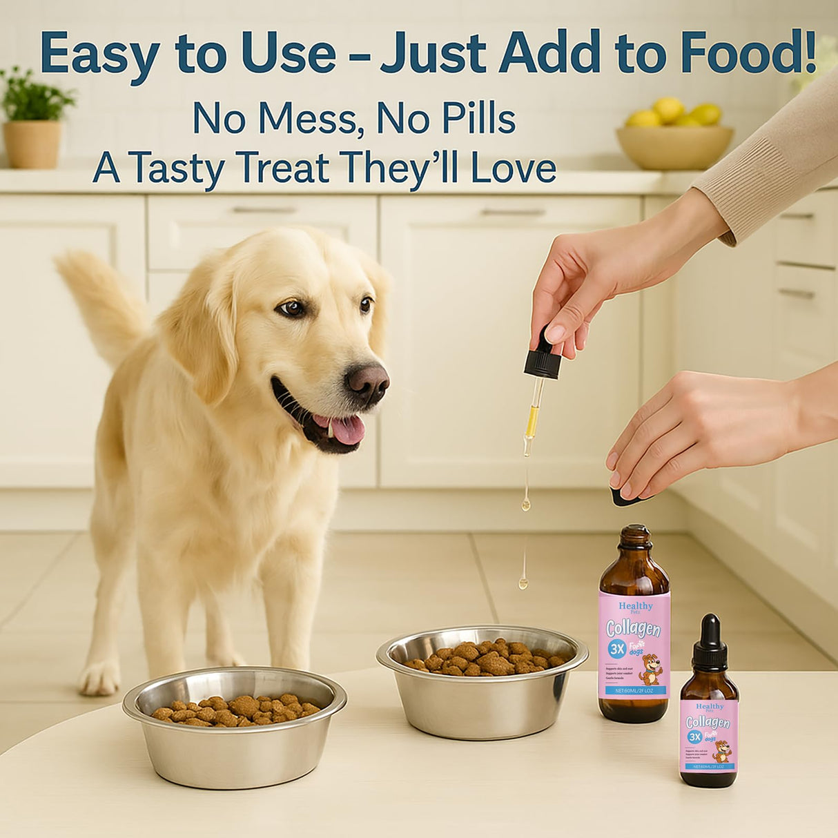 Healthy Petz Premium Liquid Collagen for Dogs - Skin & Coat Supplement with Hyaluronic Acid & Biotin, Supports Joint Health, Mobility & Hydration for All Dogs, Bacon Flavor - 2 fl oz (1)