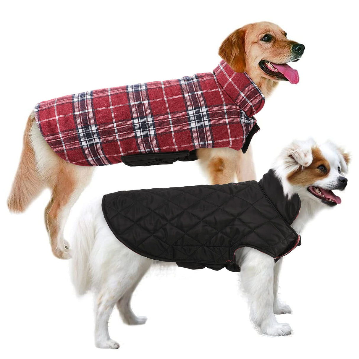 MIGOHI Dog Jackets for Winter, Windproof Waterproof Reversible Dog Coat for Cold Weather, British Style Plaid Warm Dogs Vest for Small Dogs, Red M