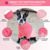 Queenmore Knitted Pullover Dog Sweater, Turtleneck Pet Cat Sweater, Cold Weather Puppy Clothes Stitching Knitwear with Leash Hole for Small Medium Dogs（Pink,XS）