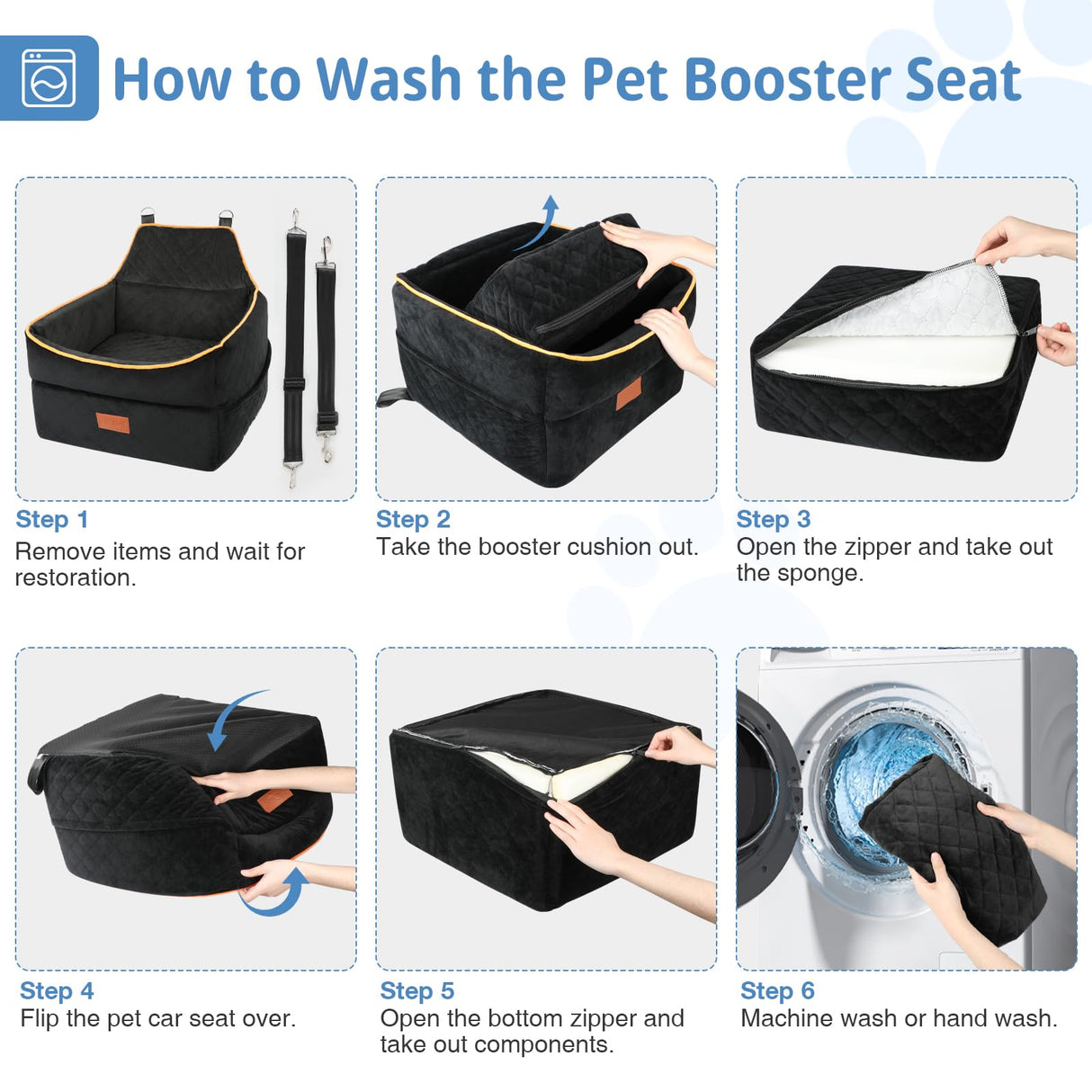 GL GLENSLAVE Dog Car Seat for Small Medium Dogs, Memory Foam Dog Booster Car Seat for Pets Under 35 lbs, Anti-Slip Pet Carseat with 2 Adjustable Leashes, Elevated Dog Travel Bed with Storage Pockets