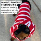 DJANGO Dog Hoodie – Warm, Lightweight, Soft & Stretchy Dog Sweater with Hood, Harness Hole & Elastic Waistband – Cozy Sweatshirt for Small Dogs up to 25 lbs, Dachshunds & Puppies – Crimson Red, Small