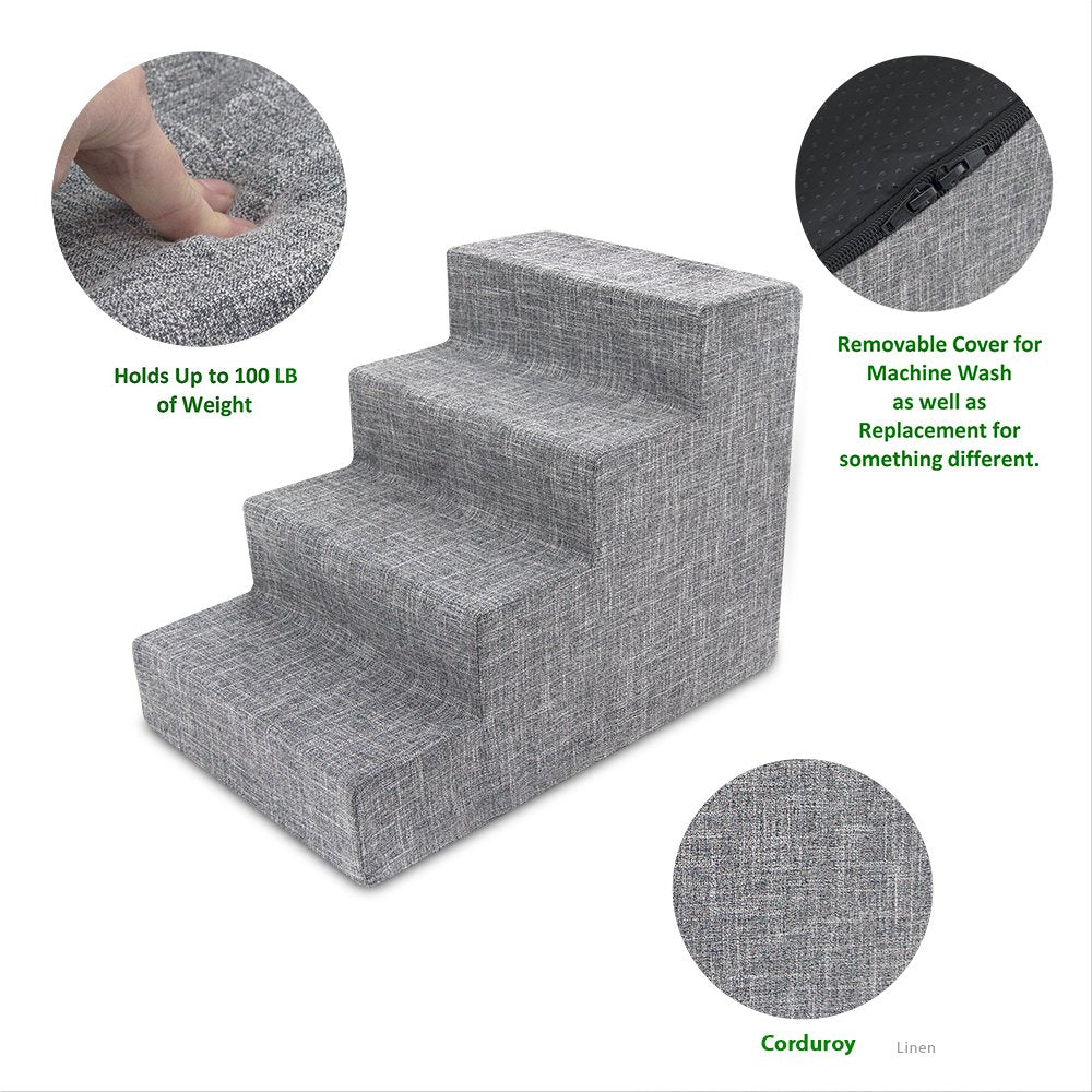 Best Pet Supplies Dog Stairs & Steps - Foam Steps for Small Dogs & Cats, Non-Slip Indoor Balanced Pet Step Support, Dog Ramp, No Assembly, Ash Gray Linen, 4-Step (18-inch Height)