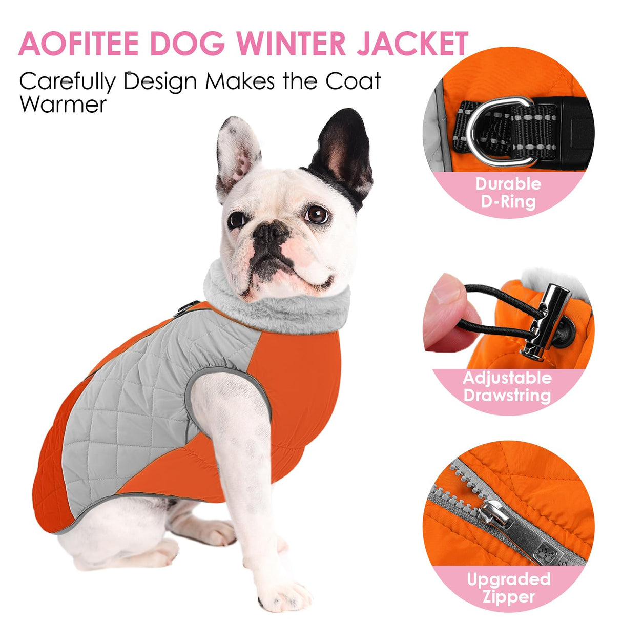 AOFITEE Dog Coat, Dog Winter Jacket, Reflective Dogs Jacket with Harness Built in and Fleece Lined, Waterproof Pet Winter Jacket Puffer Jacket for Small Medium Large Dogs, Orange XL