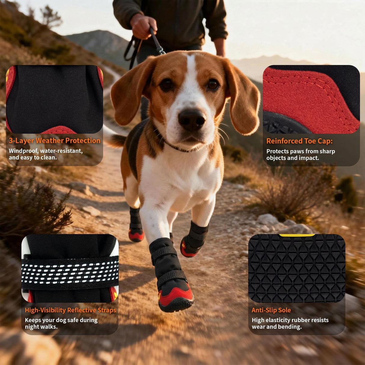 UIQELYS Dog Boots for Snow & Hiking, Waterproof High Top Protectors with Adjustable Reflective Straps, Anti-Slip Paw Protection Shoes for Mud and Hot Pavement-Ideal for Small to Large Dogs(Black, 7)