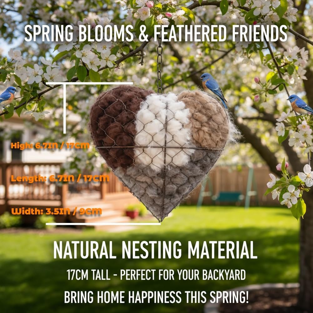 2026 New Handmade Alpaca Fiber Bird Nesting Heart, Bird Nesting Material Holder, Refillable Birds Heart Shape Hummingbird Nesting, Winter Fowl Gifts Animal Hummingbirds Lovers Home Garden Yard (1)
